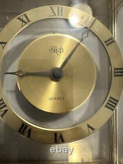 Sligh Mantle Brass Glass Clock Model 0425-1-BR MCM Vintage Desk