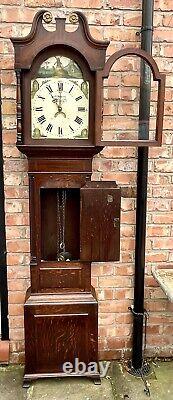 Small Antique 30 hour Oak & Mahogany Longcase Grandfather Clock W. Roberts Derby