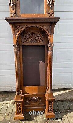 Stunning Grandfather Clock Heavily Carved With Pillars In Light Oak