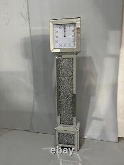 Tall Grand Father Mirrored Silver Large Clock Sparkly Diamond Crushed Crystal
