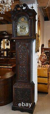 Victorian Grandfather Clock 1880 Carved Oak Longcase Whittington