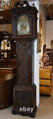 Victorian Grandfather Clock 1880 Carved Oak Longcase Whittington