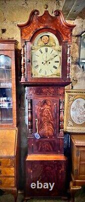Victorian Moon Face Flame Mahogany Grandfather Clock circa 1850
