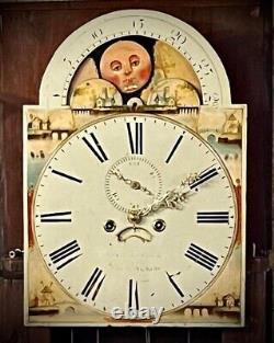 Victorian Moon Face Flame Mahogany Grandfather Clock circa 1850