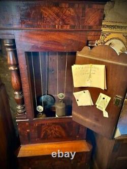 Victorian Moon Face Flame Mahogany Grandfather Clock circa 1850