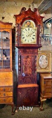 Victorian Moon Face Flame Mahogany Grandfather Clock circa 1850