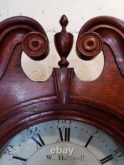 W Holliwell Darby Longcase clock 30 Hour Oak Derbyshire Case Round Painted Dial
