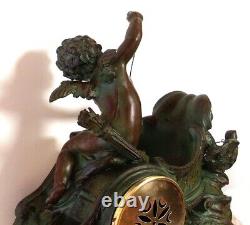 XIX Th C, ALLEGORY TO LOVE ON A CHARIOT Sculptor MOREAU Rare Huge Clock 334 oz