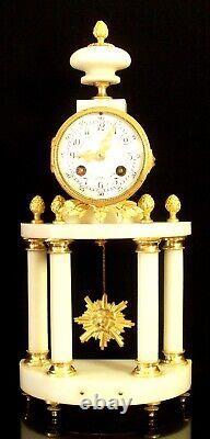XIX Th C, French Empire, Rare Huge Portico HALF MOON Clock, Bronze & marble